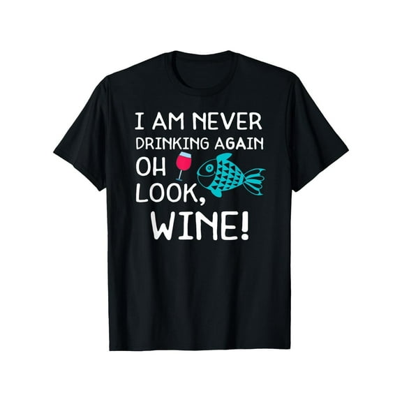Wine Lover Graphic Tee T-Shirt Top Retro Fish Design Casual Short Sleeve Crew Neck Black S-5XL