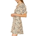 thumbnail image 5 of INSPIRE CHIC Women's Leopard Tie Waist Short Sleeves V Neck a-Line Dress XS Beige, 5 of 9
