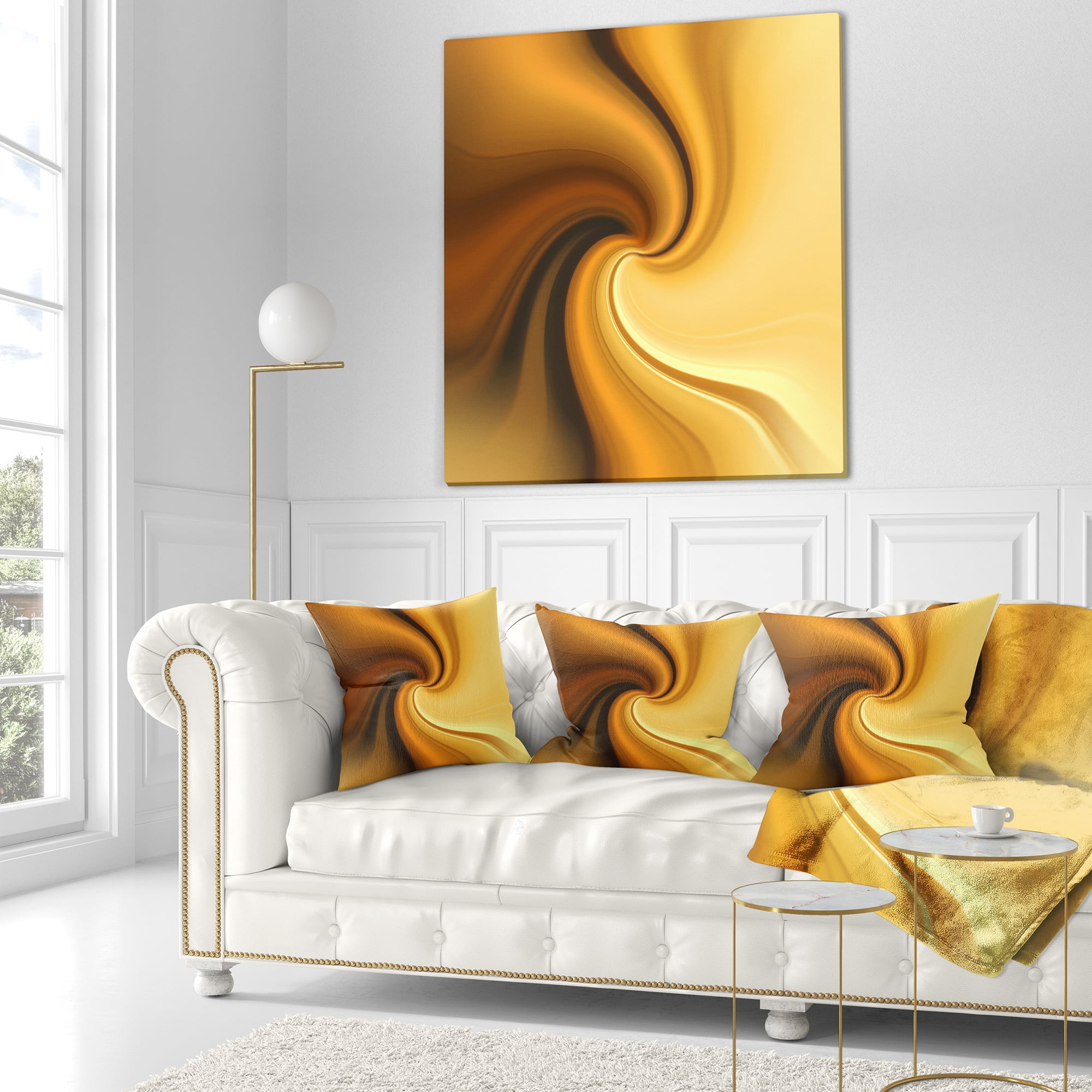 Designart Brown Waves Curved Texture - Abstract Throw Pillow - 18x18