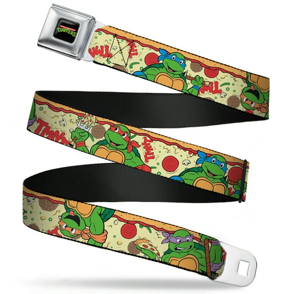 Nickelodeon Belt, Seatbelt Buckle Belt, Classic TMNT Turtle Pizza, 34 to 52 Inches