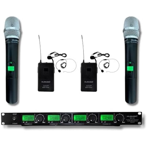 4-Channel Professional UHF Handheld Lapel Lavalier Headset Wireless Microphone System, FCC Compliance, Mic Pro Karaoke System Speaking Conference Wedding Party U4HL$$Music
