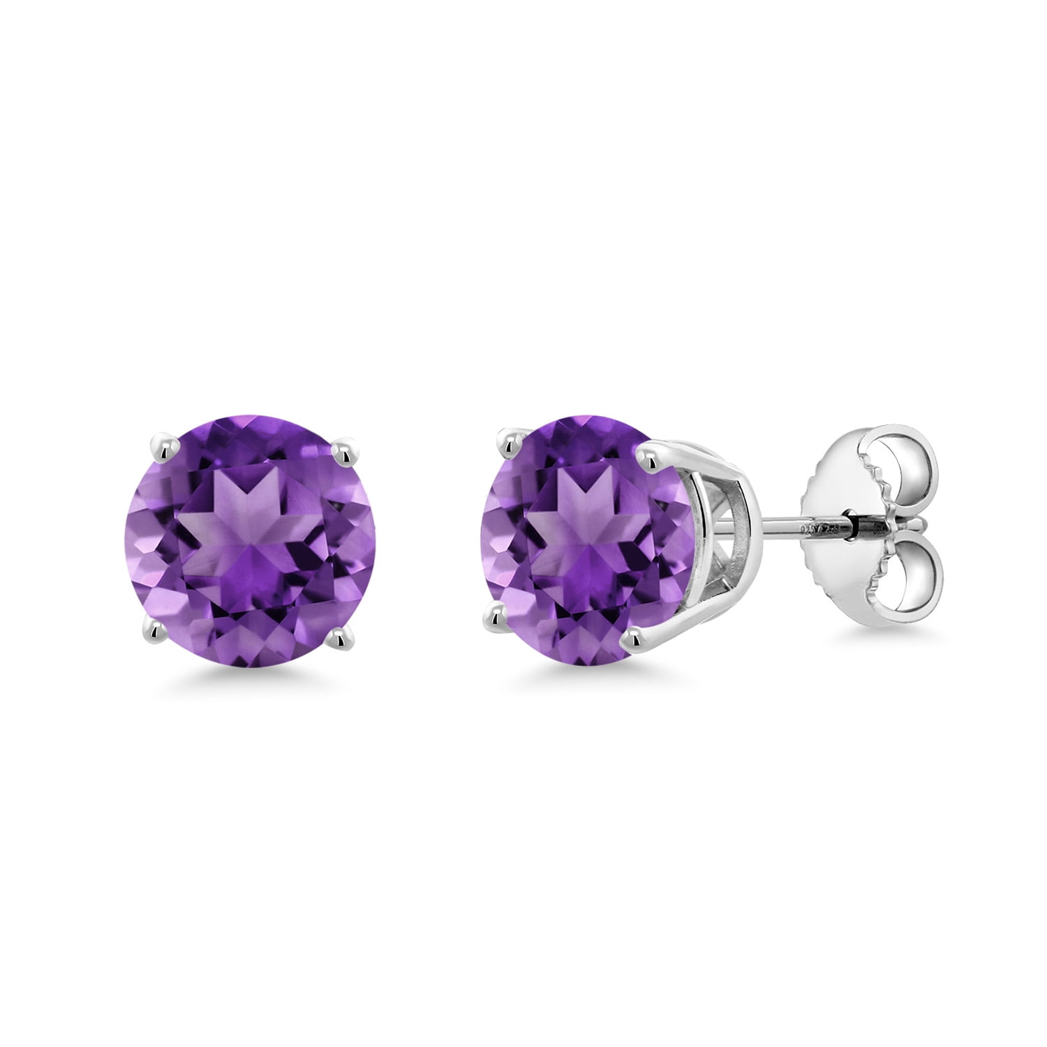 Gem Stone King 925 Sterling Silver Purple Amethyst Gemstone Birthstone Stud Earrings for Women Men, 2.40 Ctw Round 7MM