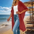 thumbnail image 3 of Kimono Cardigans for Women 3/4 Sleeve Sheer Chiffon Loose Open Front Lightweight Long Cardigans Summer Beach Coverups, 3 of 5