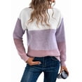 thumbnail image 1 of Suéter Informal de Cuello Redondo, Acanalado, de Punto con Bloques de Color, Hombros Caídos y Larga para Mujer, Otoño e Invierno. Púrpura XXXL, 1 of 9