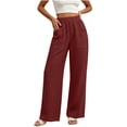 thumbnail image 2 of QSXADF Wide Leg Pants For Women Casual Palazzos Pants Slub Linen Straight Leg Pants with Pockets and Elastic Waistband Relaxed Summer Women's Daily Long Trousers, 2 of 6