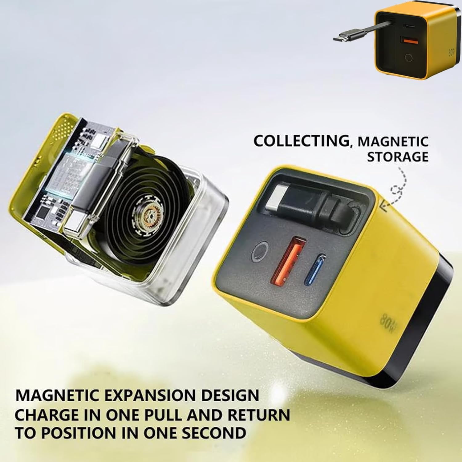 3 in 1 GaN Charger, Scalable 80w Max Fast Charger Module with Type C Cable and 2 USB Ports,Torbe 80 Watt All in One Retractable Phone Wall Plug for Phone and Laptops