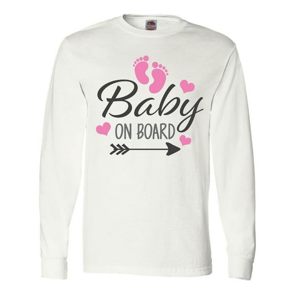 Inktastic Baby on Board with Arrow Pink Footprints and Hearts Long Sleeve T-Shirt