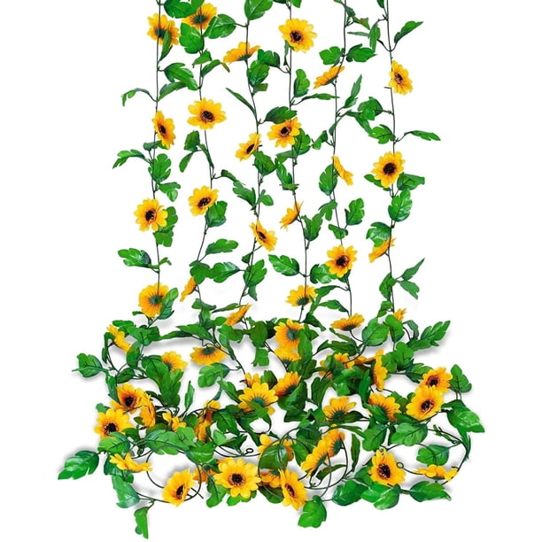Guirnalda de girasoles artificiales, 6 piezas de guirnaldas de flores artificiales, enredaderas de guirnaldas falsas, flores de girasol artificiales para dormitorio