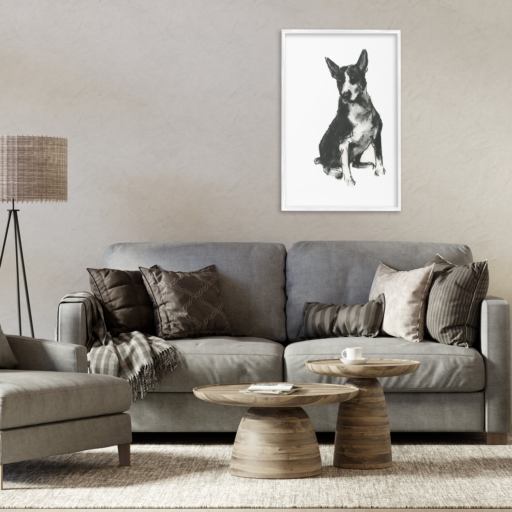 Stupell Industries Charcoal Dog Drawing Animals & Insects Drawing White Framed Art Print Wall Art, 20 x 30