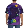 thumbnail image 3 of Lsque Astronaut print Men's Cuban Collar Short Sleeve Shirt Summer Beachwear Casual Button Down Fashionable Vacation Leisure Shirt-4X-Large, 3 of 7