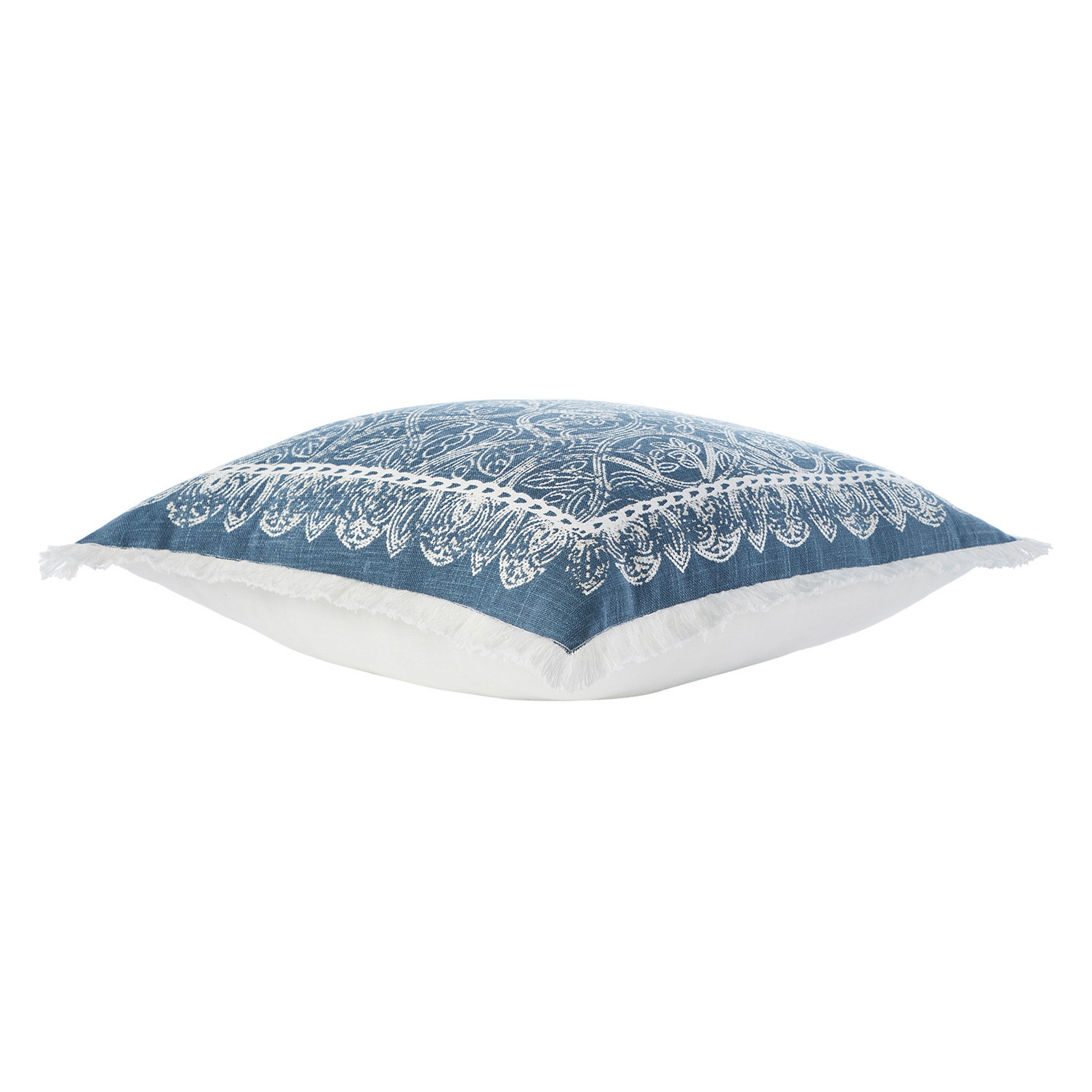 Indigo Ink Denim 20" x 20" Navy Blue Boho Medallion Cotton Fringe Decorative Pillow