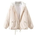 thumbnail image 3 of Lixiuxyad Puffer Jacket Women Fleece Lined Jacket Winter Reversible Coat Fashion Hooded Zip Up Oversized Sweatshirt Outerwear Beige, 3 of 5