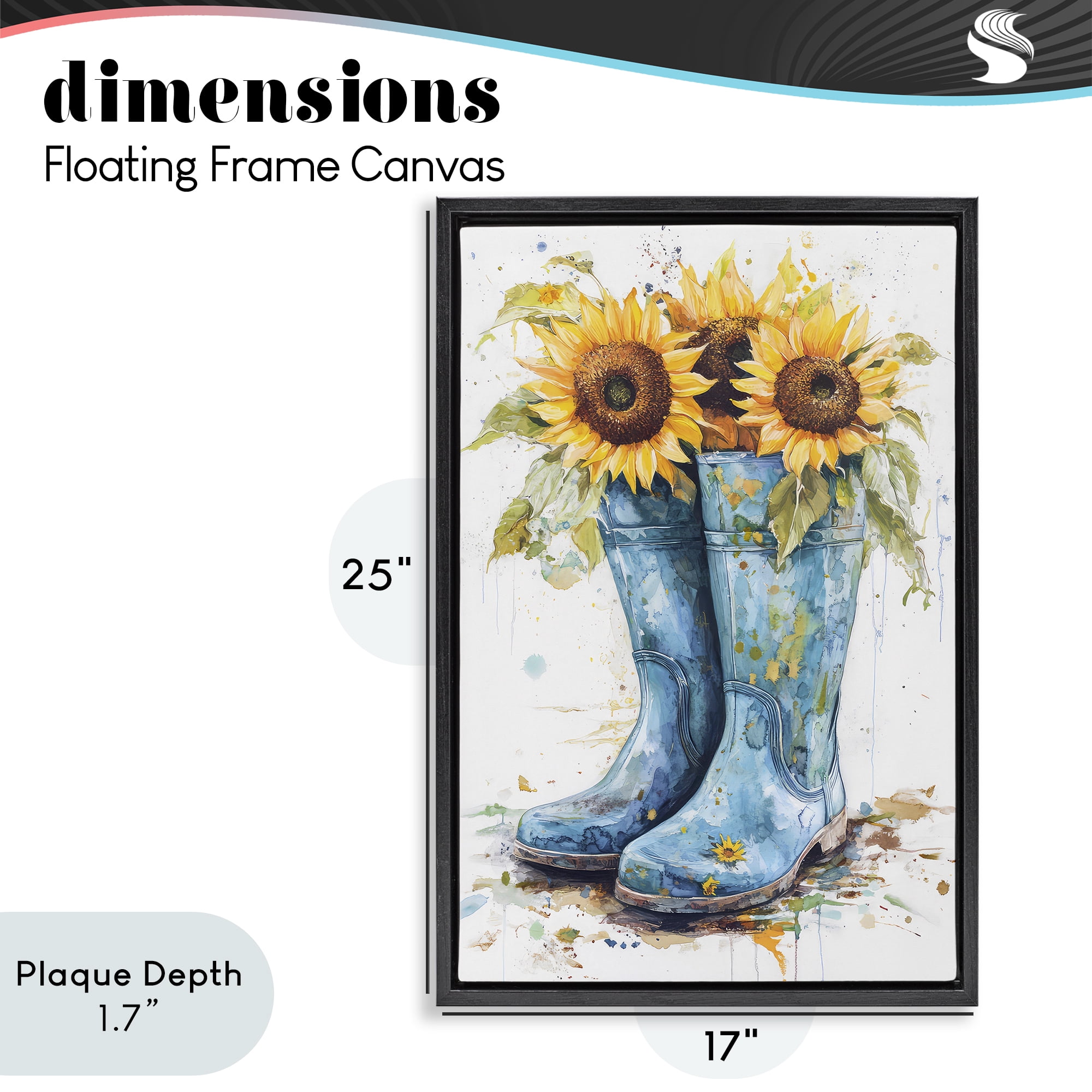 Stupell Industries Blue Rain Boots & Sunflowers Black Framed Floater Canvas Wall Art, design by Tina LeCour