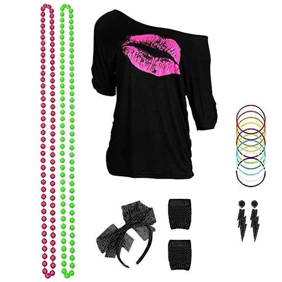SJLDQY Carnival Womens 70S 80S Disco Dress Up Fahsion Tops With Headwear Outfits Party Stage Performance Clothes Set