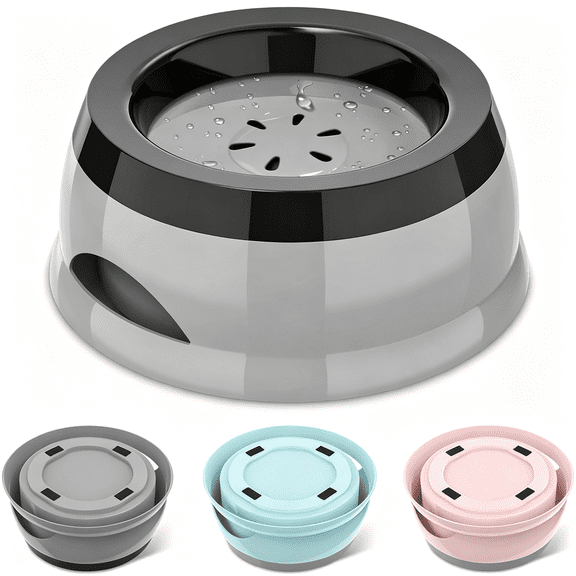 BPPEG 25Oz Slow Drink Dog Water Bowl, No Spill Water Bowl for Dogs Cats, Non-Splash No Mess Puppy Kitten Water Feeder, Carried Portable Base for Vehicle Car,Travel,Home (Small/Medium Pets) - Gray