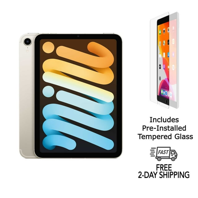 Refurbished Apple iPad Mini 6 A2567 (WiFi) 64GB Starlight (Grade B) w/ Pre-Installed Tempered Glass
