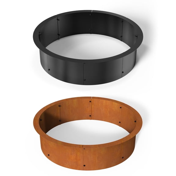 39" Round Steel Fire Pit Ring, 3mm Thick Smokeless DIY Liner with Collar Support for In-Ground Bonfire, Camping, Patio, Backyard (Black)