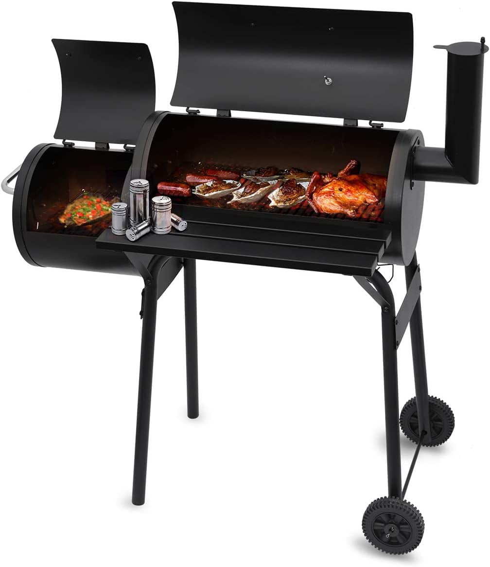 AEDILYS 41" Charcoal Barrel Grill with Offset Smoker, Black