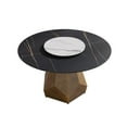 thumbnail image 4 of 53" Round Marble Dining Table, Artificial Stone Top for 6, Black Metal Base, White Turntable, Kitchen/Dining Room. Stain-Resistant, Heat-Resistant, Easy Clean, 4 of 14