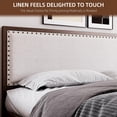 thumbnail image 4 of Full Size Metal Bed Frame with Linen Headboard and Footboard Wood Grain Upholstered Platform Bed with Rivet No Noise No Box Springs Required Easy Assembly Walnut, 4 of 7