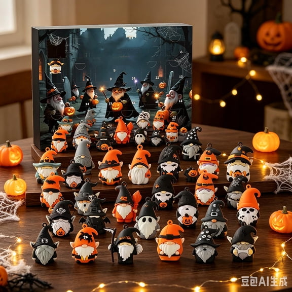 Halloween Advent Calendar 24 Pcs, 2D Flat Acrylic Gnome Ornaments Countdown Blind Box, Halloween Hanging Decorations Advent Calendar Gift Set