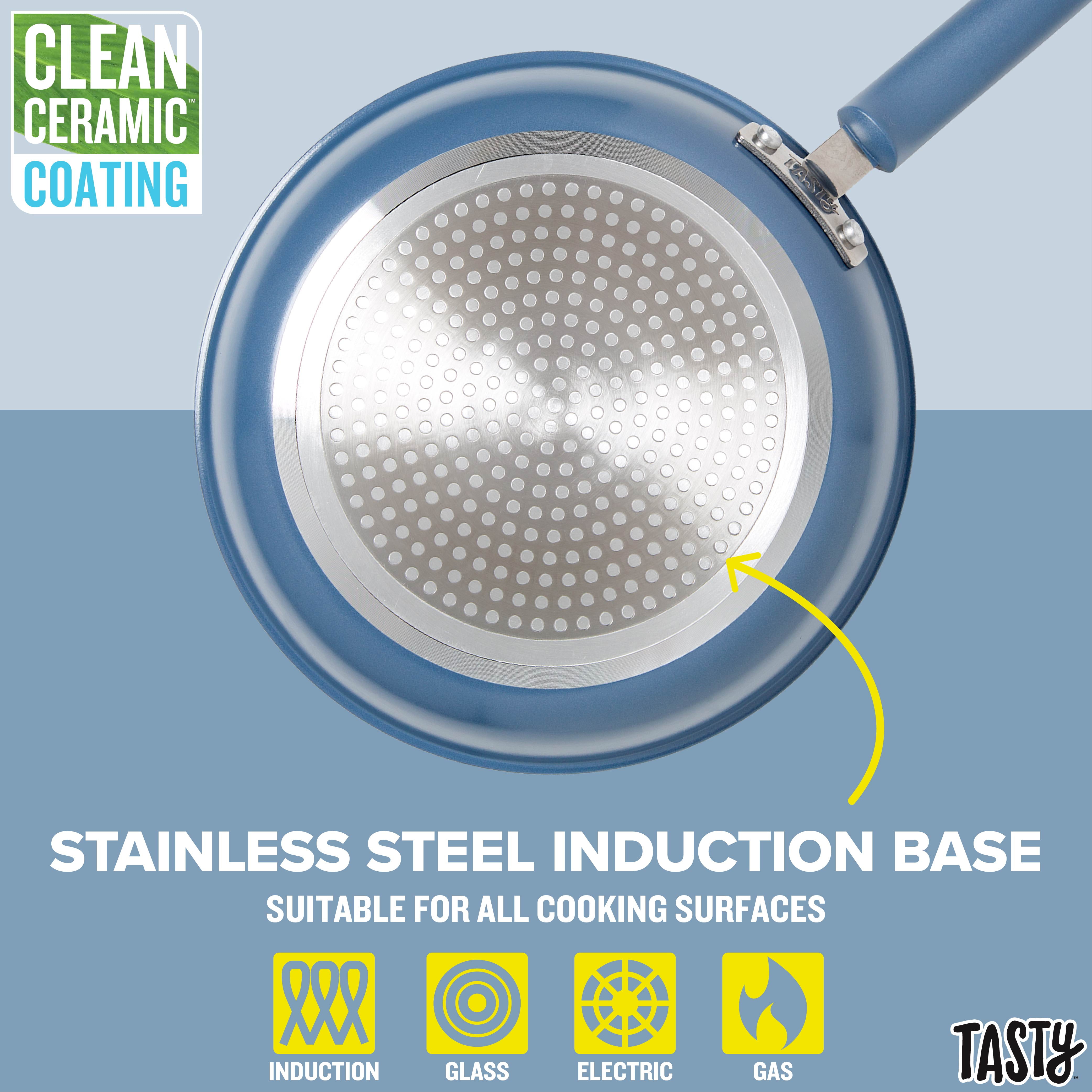 Tasty Clean Ceramic 16 Piece Non-Stick Aluminum Cookware Set, Slate Blue