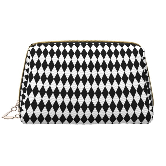 Salouo Black And White Diamonds Pattern Large Cosmetic Bag,Portable Travel Makeup Bag Makeup Brush Organizer Cosmetics Pouch Large Capacity Travel Makeup Case Organizer
