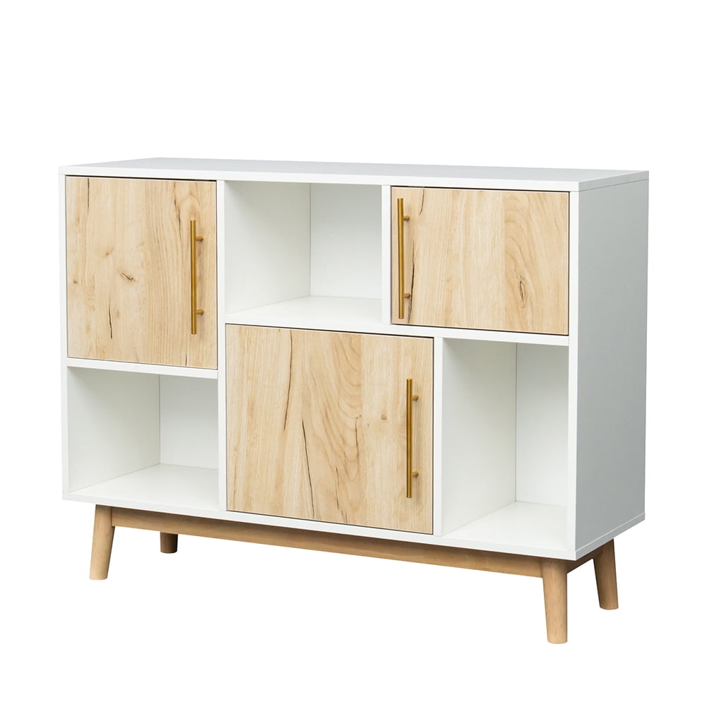 Kadyn Multi-purpose Storage Cabinet, Storage Sideboard Buffet Cabinet with Display Stand and Door, TV cabinet for Living Room, White+Oak Kadyn Multi-purpose Storage Cabinet, Storage Sideboard Buffet Cabinet with Display Stand and Door, TV cabinet for Living Room, White+Oak