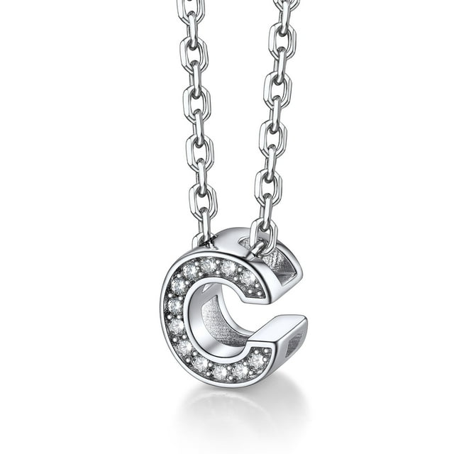 Collar inicial de plata esterlina Silvora con chispeante circonita cúbica letra C colgante para niñas adolescentes