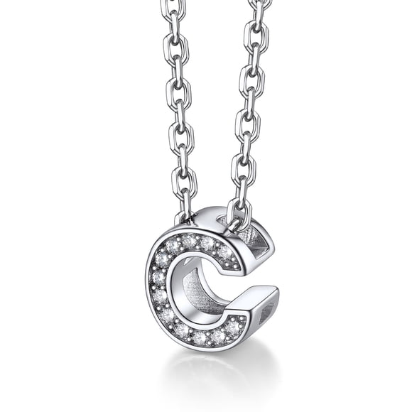 Collar inicial de plata esterlina Silvora con chispeante circonita cúbica letra C colgante para niñas adolescentes