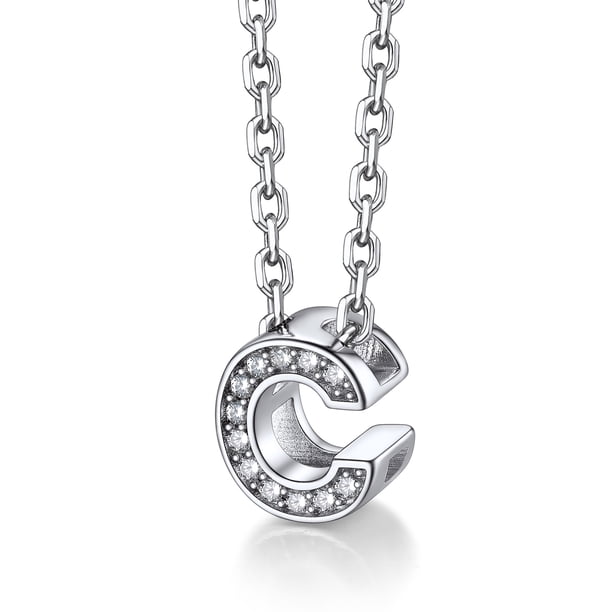 Collar inicial de plata esterlina Silvora con chispeante circonita cúbica letra C colgante para niñas adolescentes