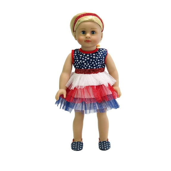 Sparkle Stars and Stripes Dress with Headband For 18 Inch Dolls