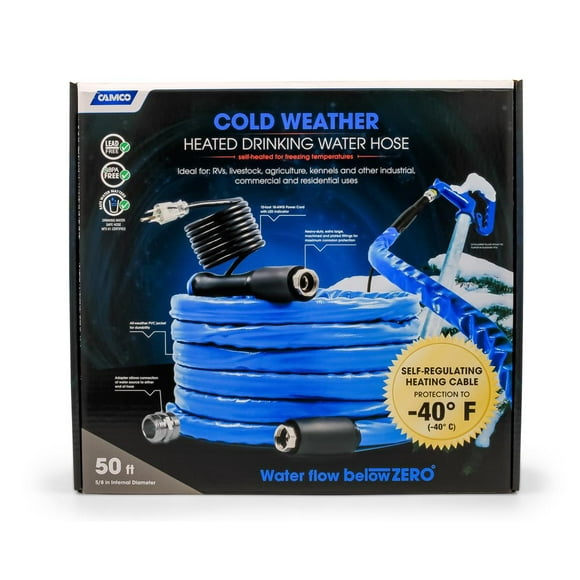 Camco Fresh Water Hose 22924 TastePURE; Heated; 5/8 Inch Internal Diameter; 50 Foot Length; NSF Approved Material No Regrind Suitable For Drinking Water; BPA/Phthalate And Lead Free