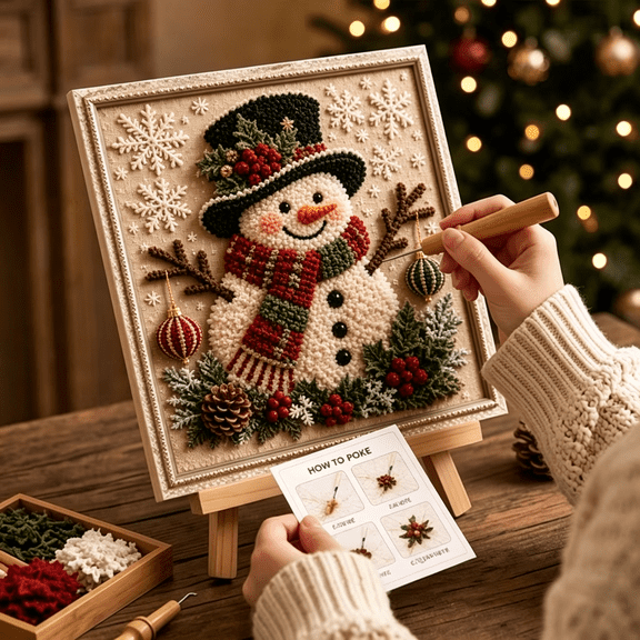 Christmas Punch Needle Kit, DIY Fabric Embroidery Craft Set With Multiple Holiday Patterns, Complete Hand‑Making Supplies For Adult Beginner Wall Table Home Decor Style-C