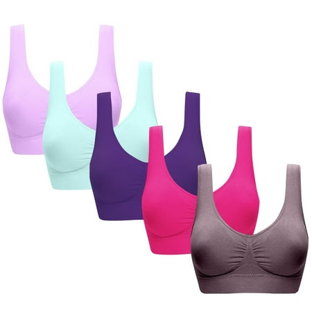 Gnurob 5-Pack Seamless Sports Bra for Women Wirefree Yoga Bras Push Up Bralettes No Underwire lingerie Plus Size Bralette Comfortable Sleepwear Clearance Saving Gray Medium