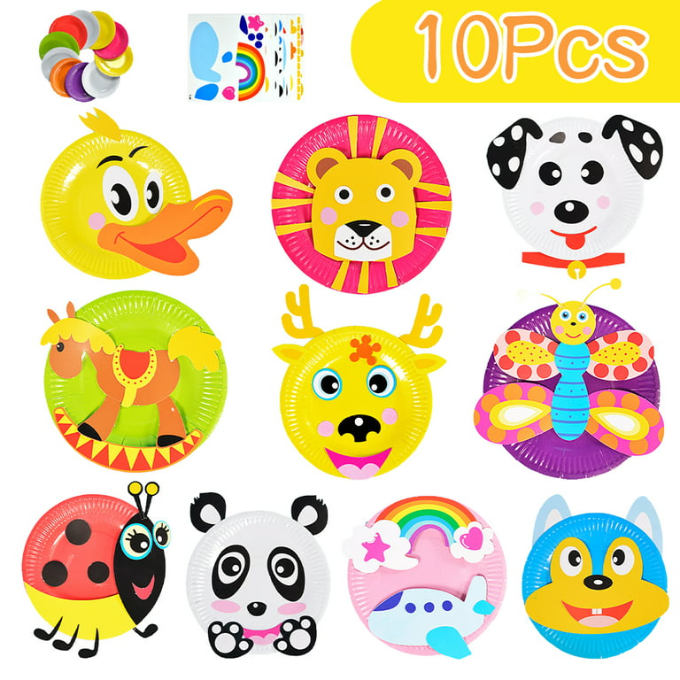 AMERTEER 10Pcs Toddler Crafts Paper Plate Art Kit Arts and Crafts for Kids  Boys Girls Preschool Easy Animal Plate Craft DIY Projects Supply Kit