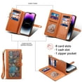 thumbnail image 3 of for Motorola Edge 50 Fusion Leather Phone Case Wallet Bag Zipper Pocket, Leaf Floral Fold Flip Cover Kickstand, Magnetic 3-Layers RFID Blocking Card Holder Slot, Hand Lanyard + Shoulder Strap, 3 of 8