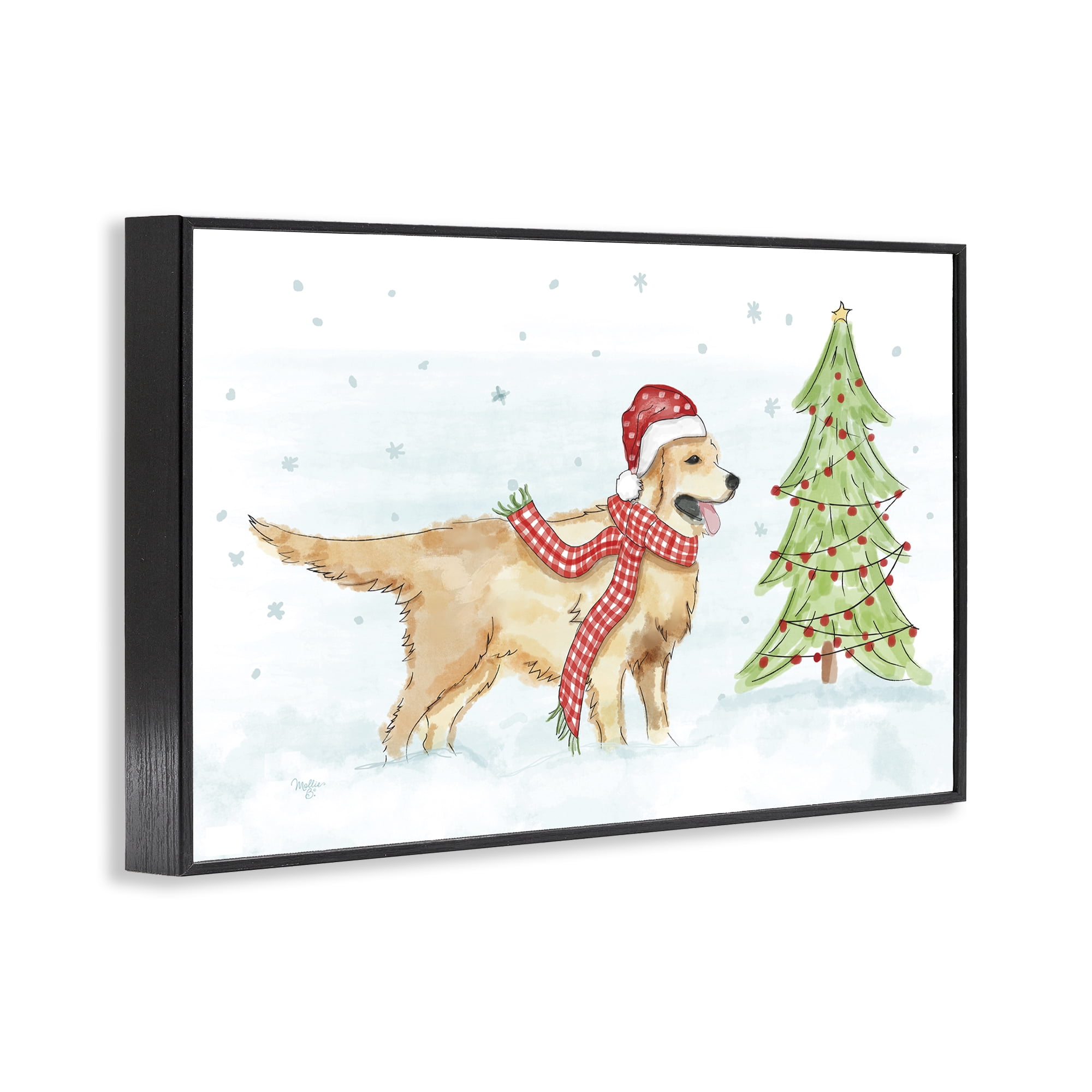 Stupell Industries Snowy Labrador Scene Holiday Painting Black Framed Art Prints Wall Art, 24 x 16