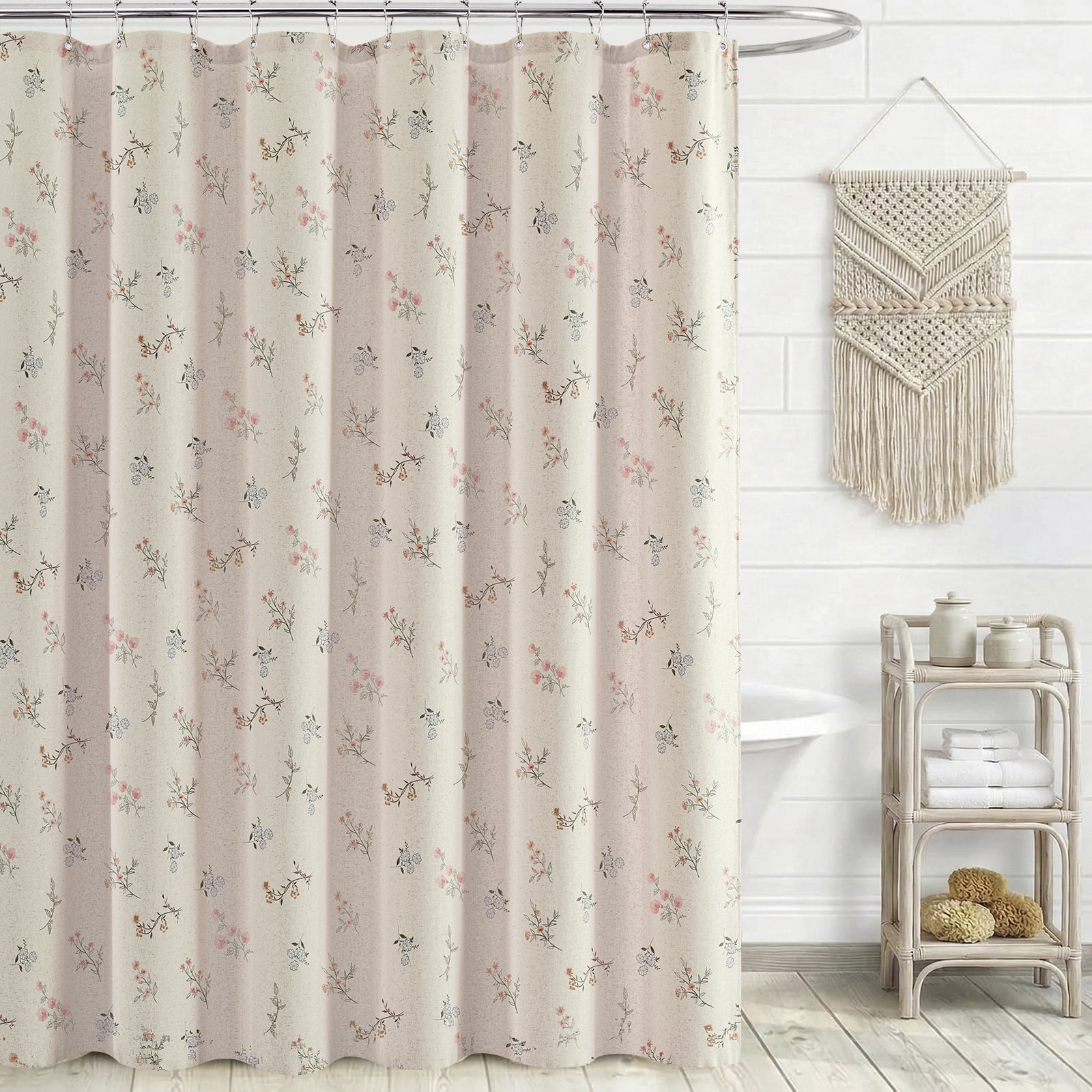 Seasonwood Floral Shower Curtain,French Country Fabric Shower Curtain for Bathroom Decor,12 Hooks,Beige,72"x72"