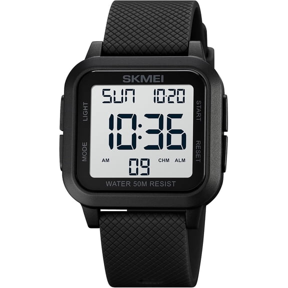 Men Digital Sports Watch Ultra-Thin Large Face Waterproof Wrist Watches for Men with Stopwatch Countdown Timer Alarm Function Dual Time LED Back Light