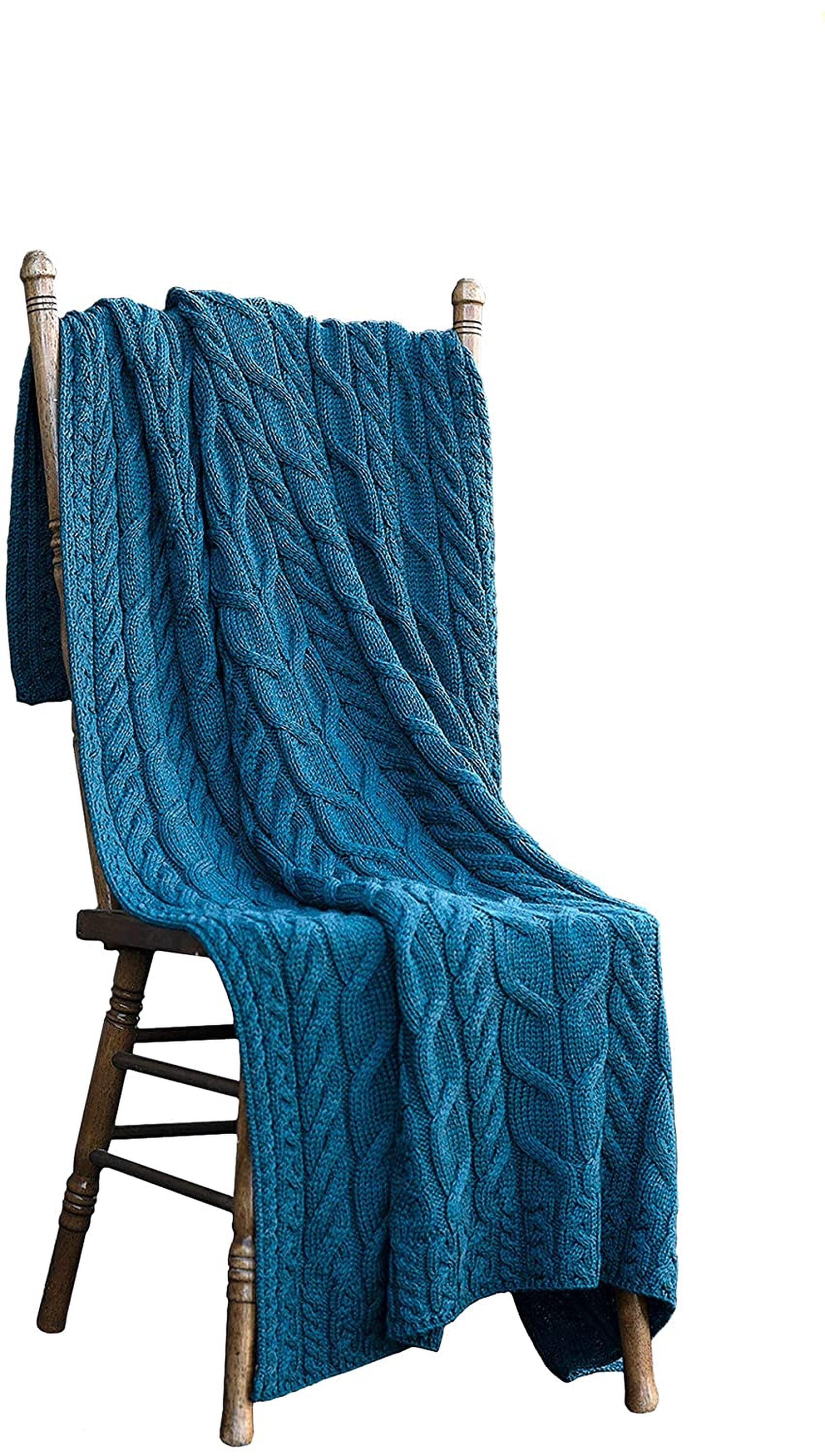 Aran Woollen Mills Cable Knitted Blanket 100% Premium SuperSoft Merino Wool Throw 40" x 60" Made in Ireland