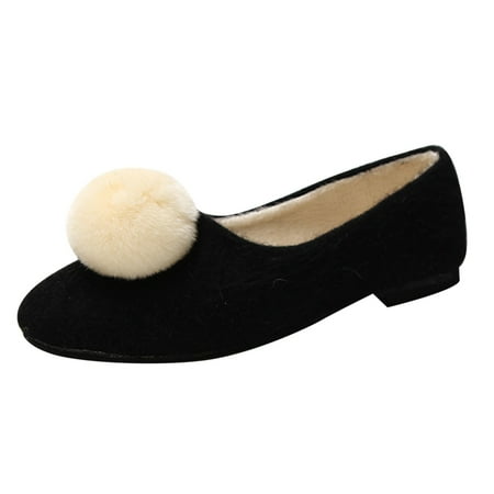 

TAIAOJING Women s Shoes Shoes Round Toe Shoes Flat Retro Solid Color Shoes Ballet Furry Ball Shoes Zapatillas