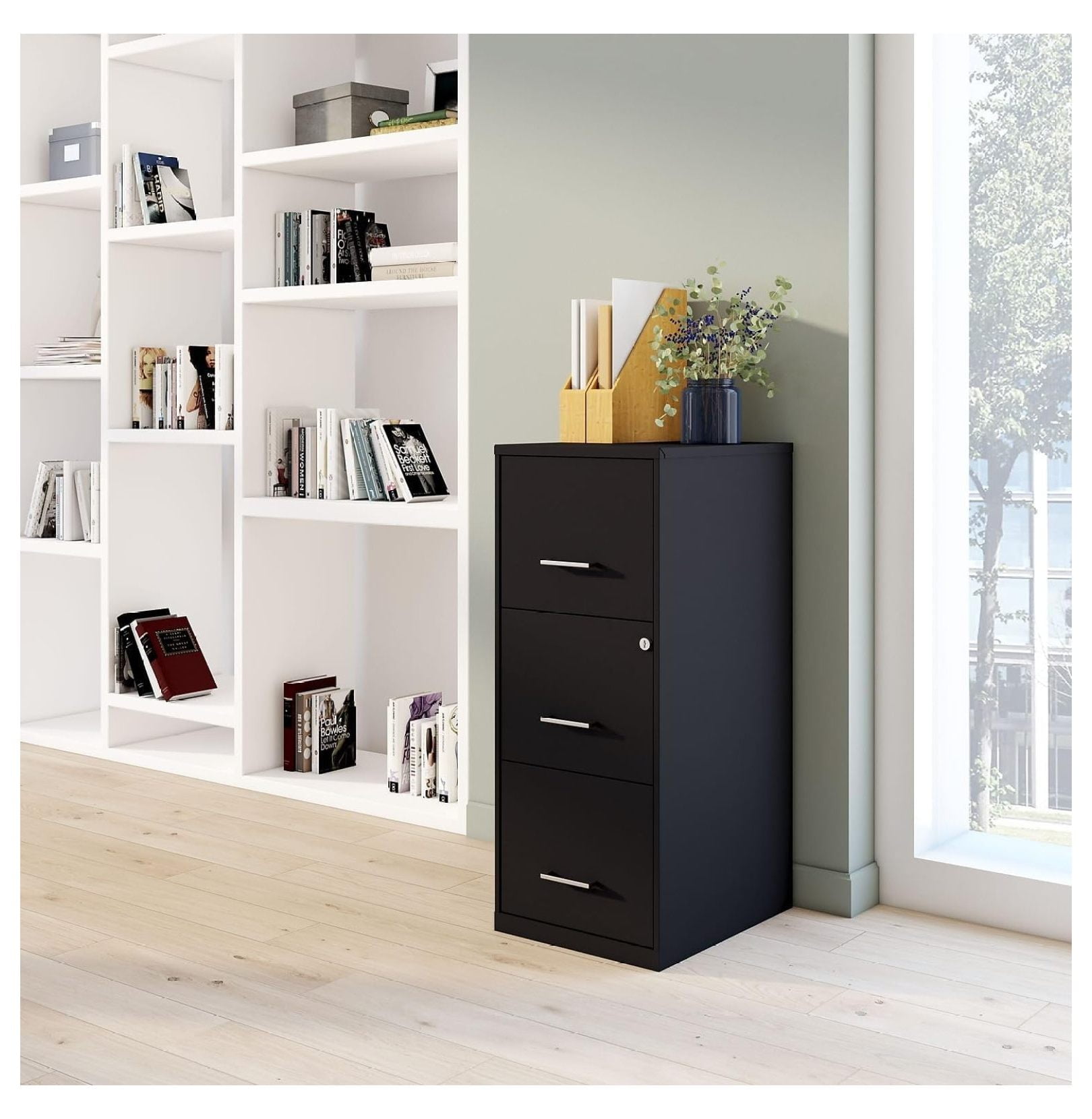 3-Drawer Filing Cabinet, Letter Size, Lockable - Black Office File Cabinet