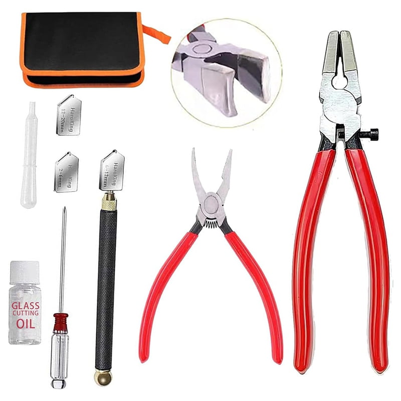 Glass Cutters Tools Set Glass Cutting Tool Kit Glass Cutter Glass Running Pliers Breaker Grozer Pliers with Oil Feed
