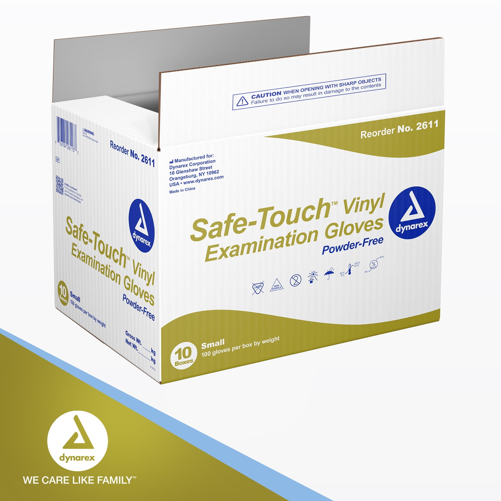 Dynarex Safe-Touch Vinyl Disposable Exam Gloves, Powder-Free, Food Safety and Compliance, Ambidextrous, Clear, Small, 1 Case of 1000 Gloves (10 Boxes of 100 Gloves)