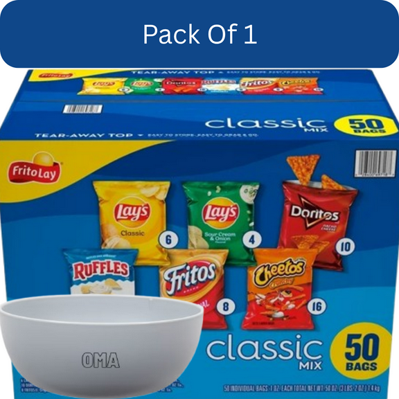 Frito-Lay Classic Mix Snack Variety Pack Chips, 50 Count with white bowl by OMA