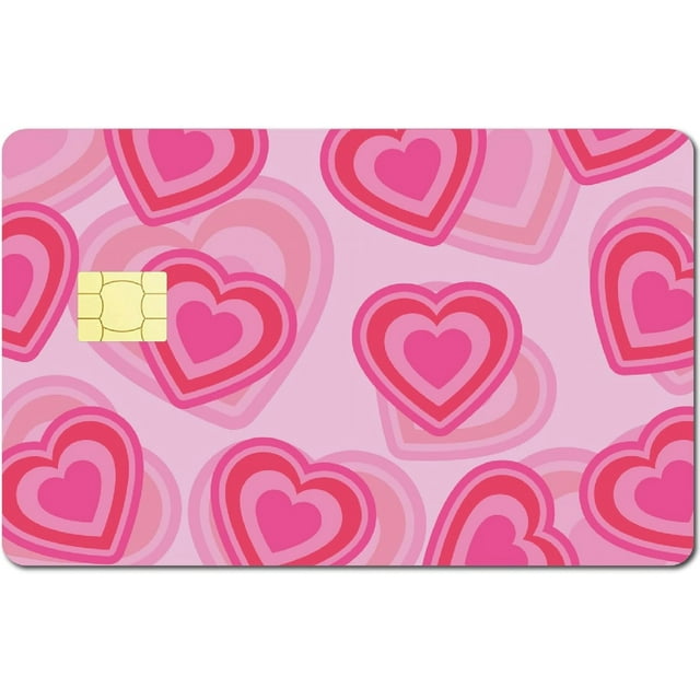 Pink Heart Credit Card Skin Debit Card Skin Debit Card Sticker Cover No Bubble Slim Small Chip Personalized Bank Card Protecting Decal Scratchproof Transportation Key Card 7.3x5.4Inch
