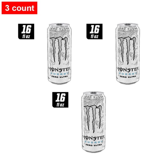 Monster Zero Sugar Zero Ultra Energy Drink Can 16 fl oz - 3 count