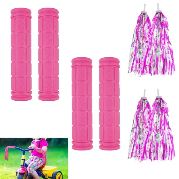 Tutuviw 4 Pcs Bike Handlebar Scooter Streamers and Bicycle Handle Bar Grips,Non-Slip Bicycle Handlebar Grips Cover for Mountain Bike,Scooters,Road Bike Cycling Replacement Parts(Pink)