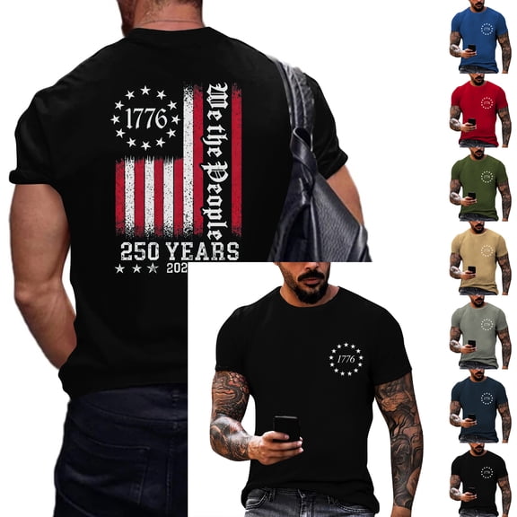 250 Anniversary USA Shirt Crewneck Pullover Tops Men's USA 250th Anniversary Shirt Tshirts Short Sleeve T Shirt America Crew Neck Tee Red 2XL